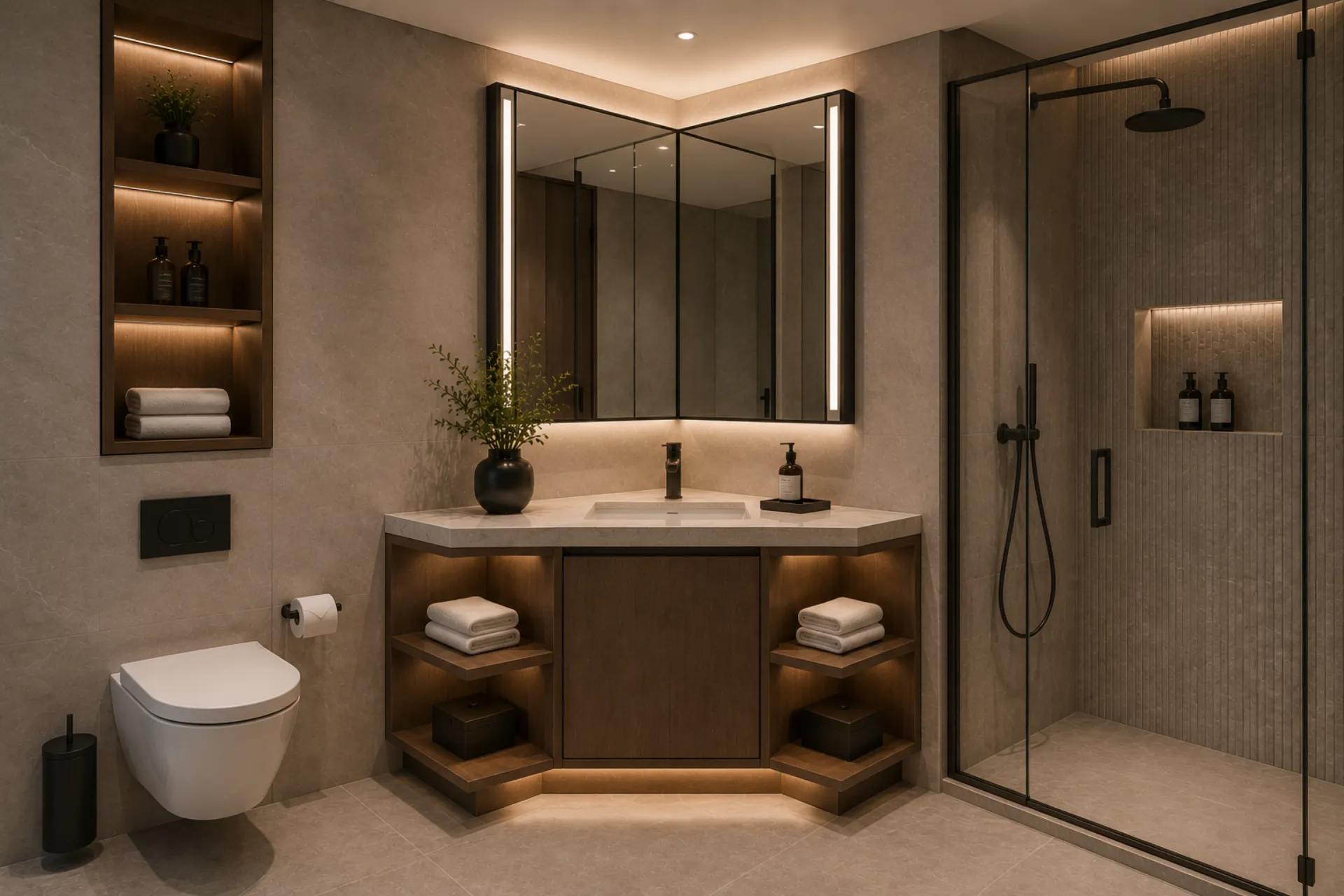 Corner bathroom vanity design