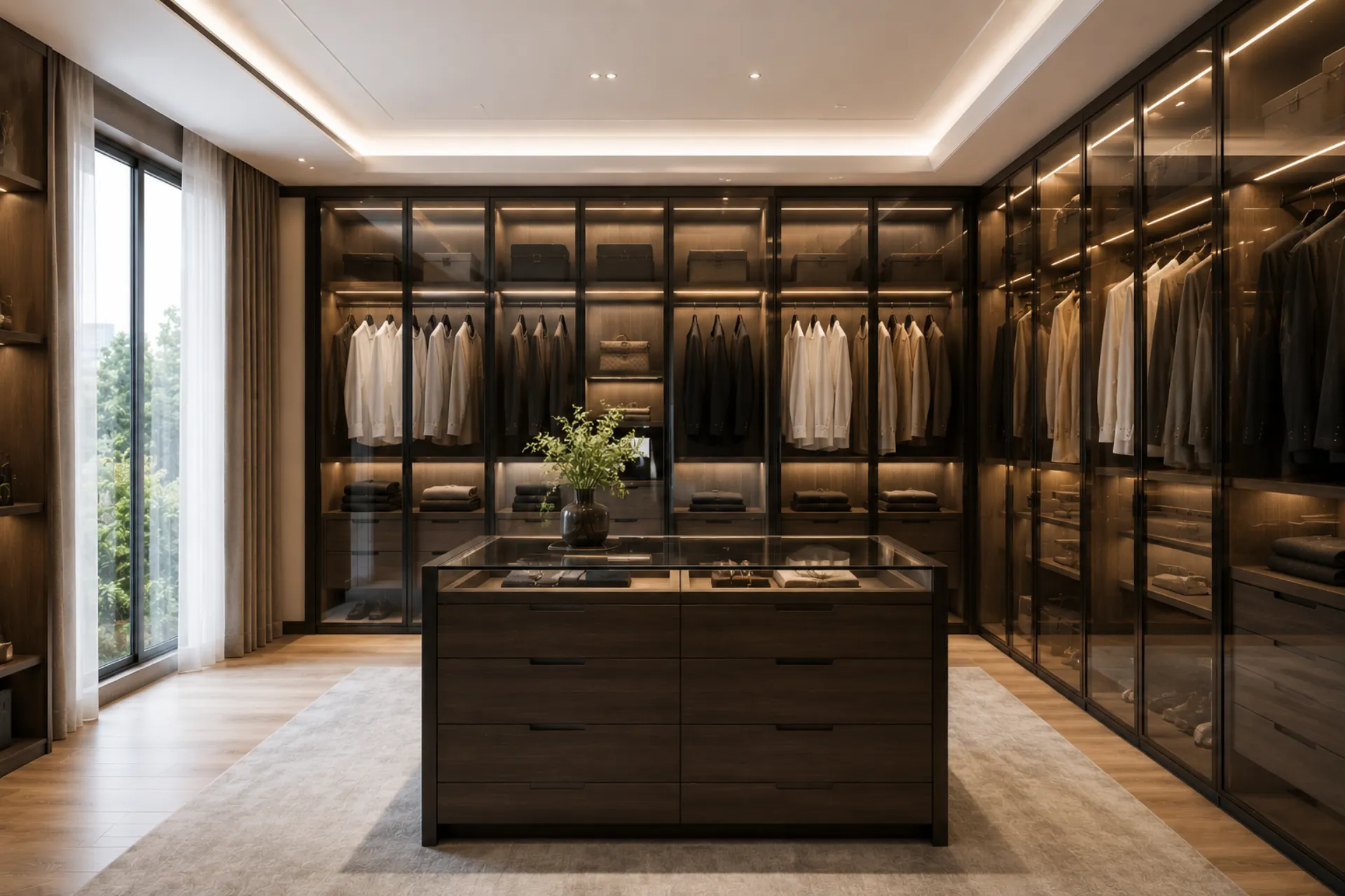 Glass door walk-in wardrobe system