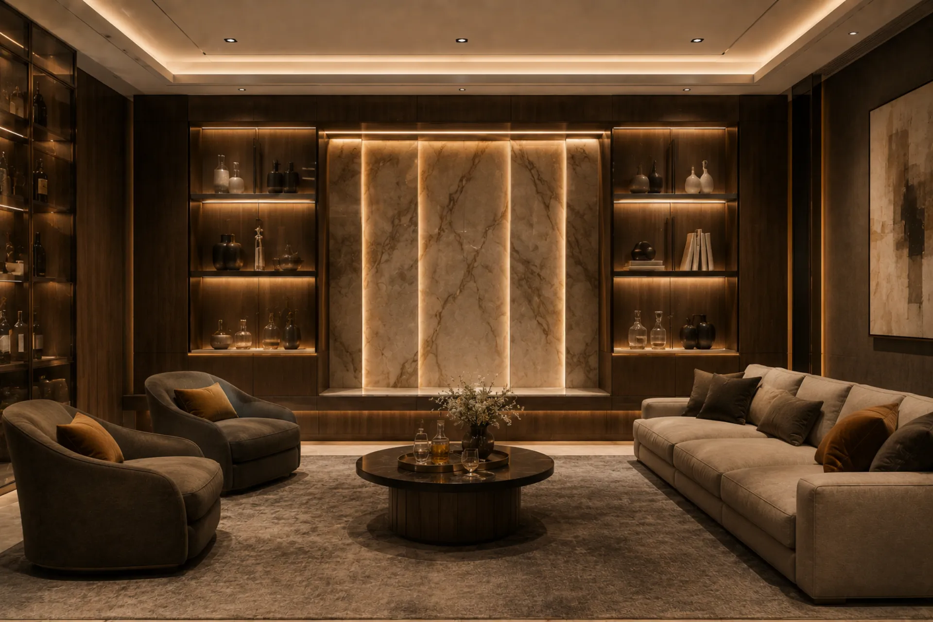 VIP lounge wall feature with ambient lighting