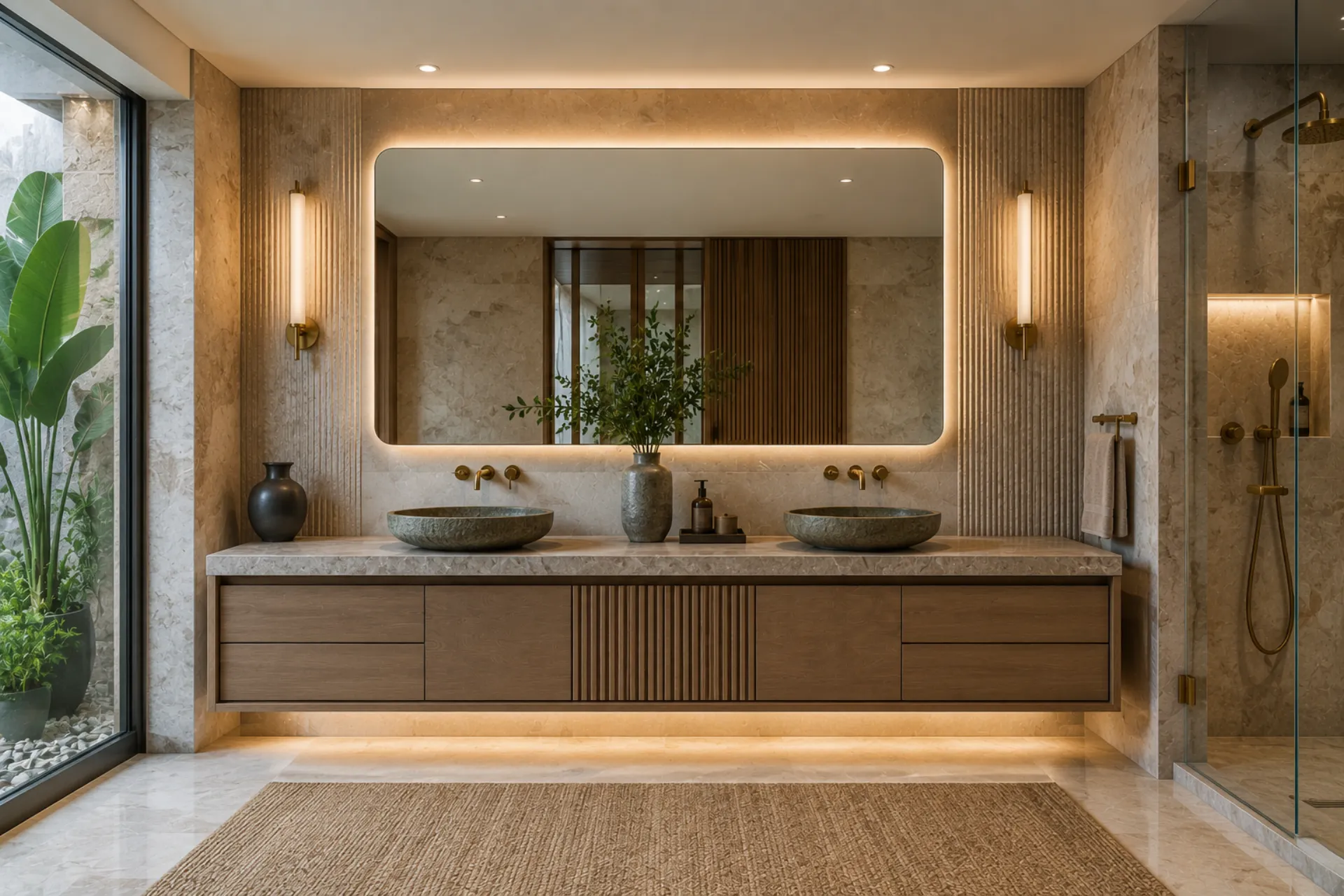 Villa bathroom vanity with custom hardware