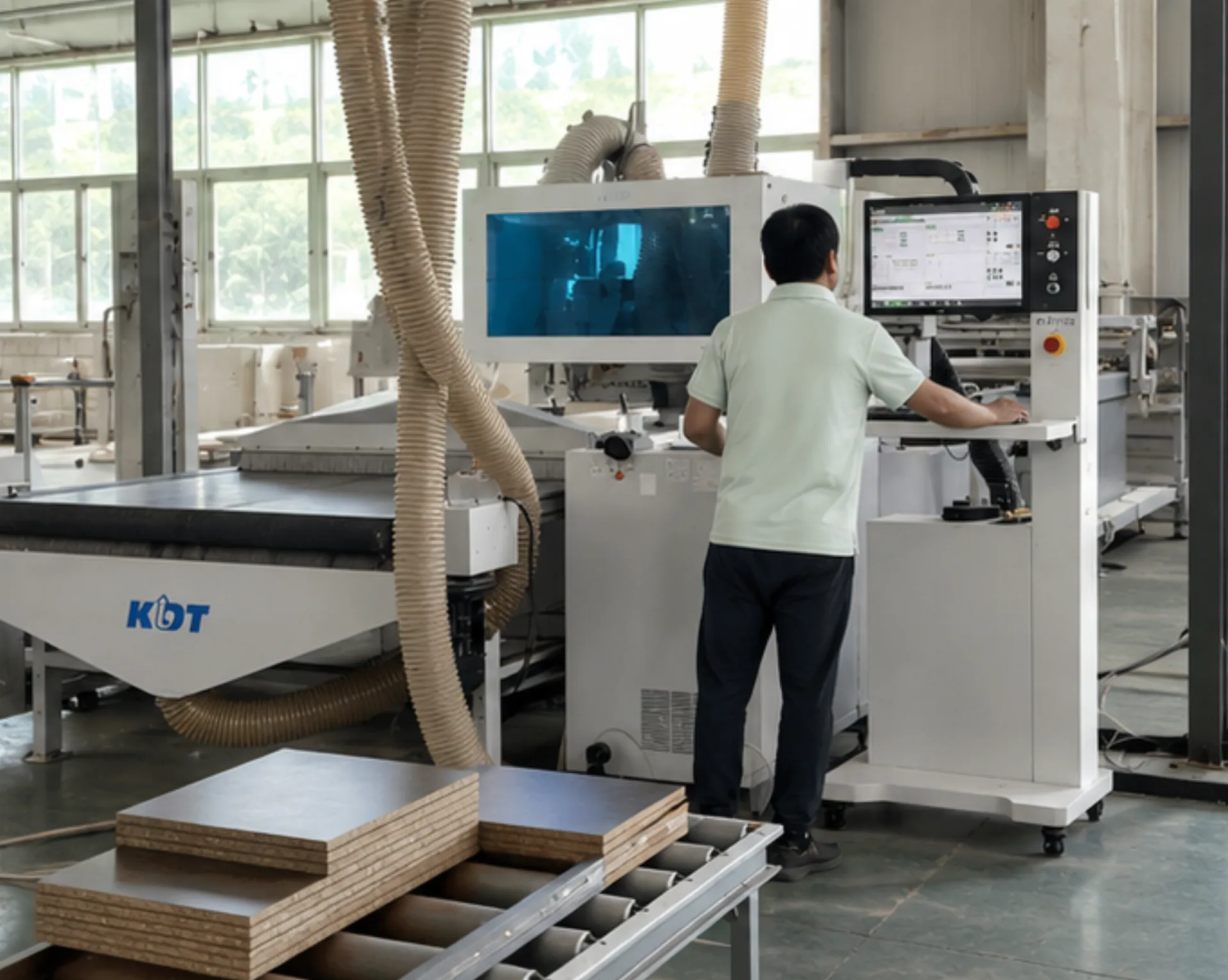 CNC cutting for custom cabinet panels at WinRun factory