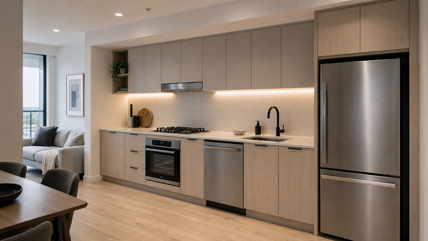 Australian apartment modular kitchen with visible appliances