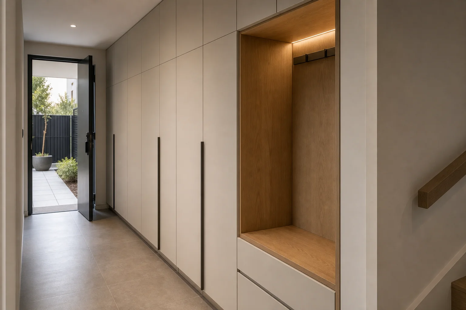 Melbourne townhouse project entry storage bench joinery