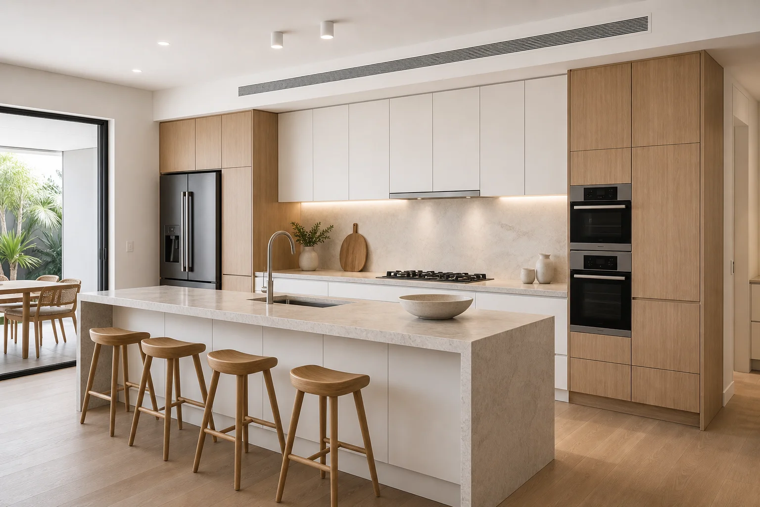 Australian villa joinery open kitchen island with integrated appliances