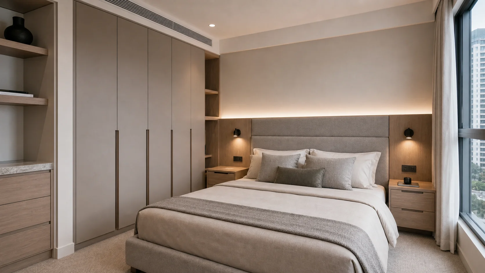 Australian apartment bedroom wardrobe and bedside furniture package