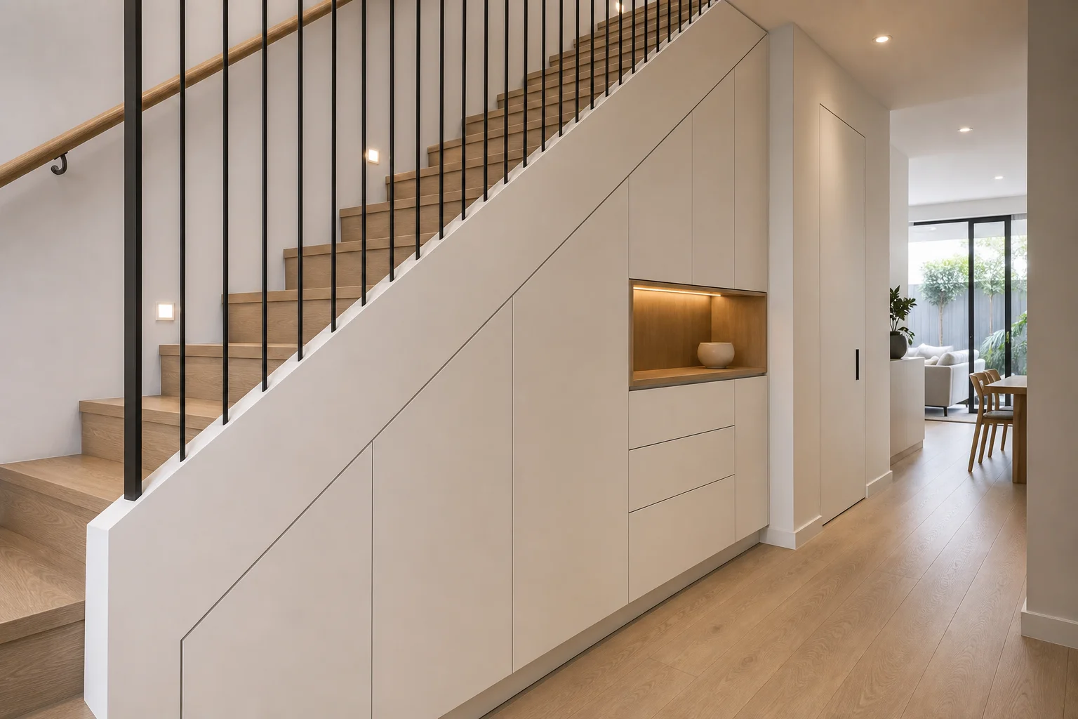 Melbourne townhouse project under-stair storage joinery