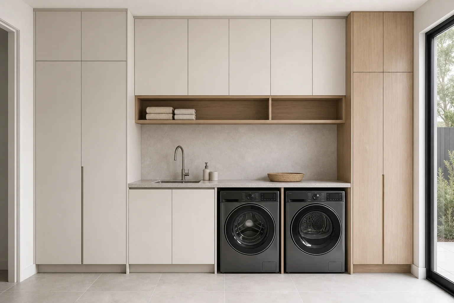 Australian villa joinery laundry linen utility cabinets
