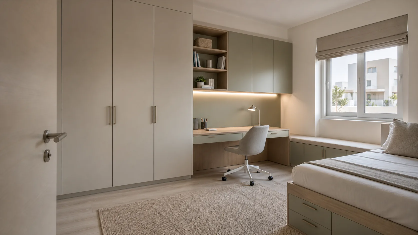 UAE kids bedroom with storage cabinet and study desk