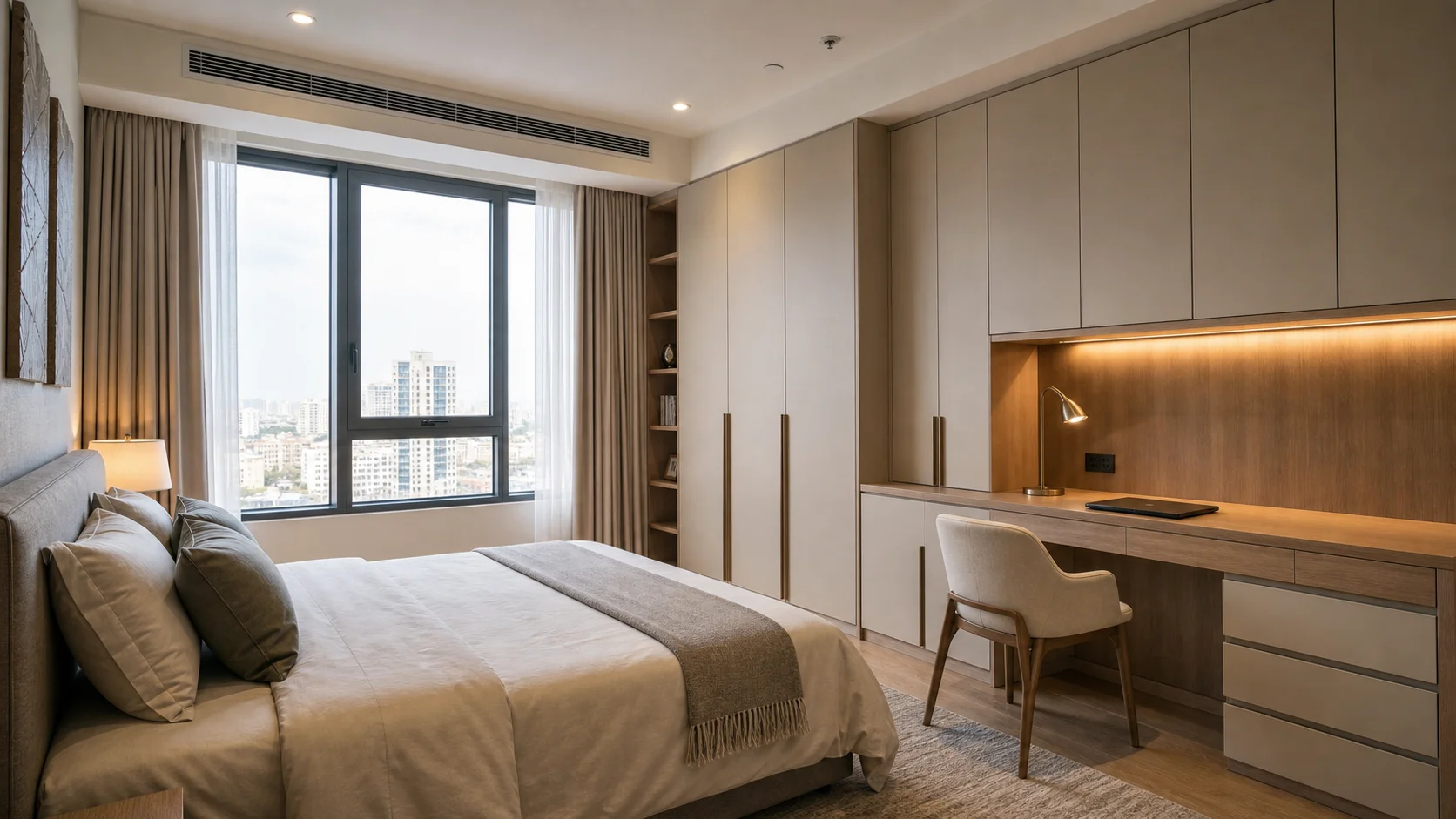 Saudi Arabia apartment second bedroom wardrobe with study desk