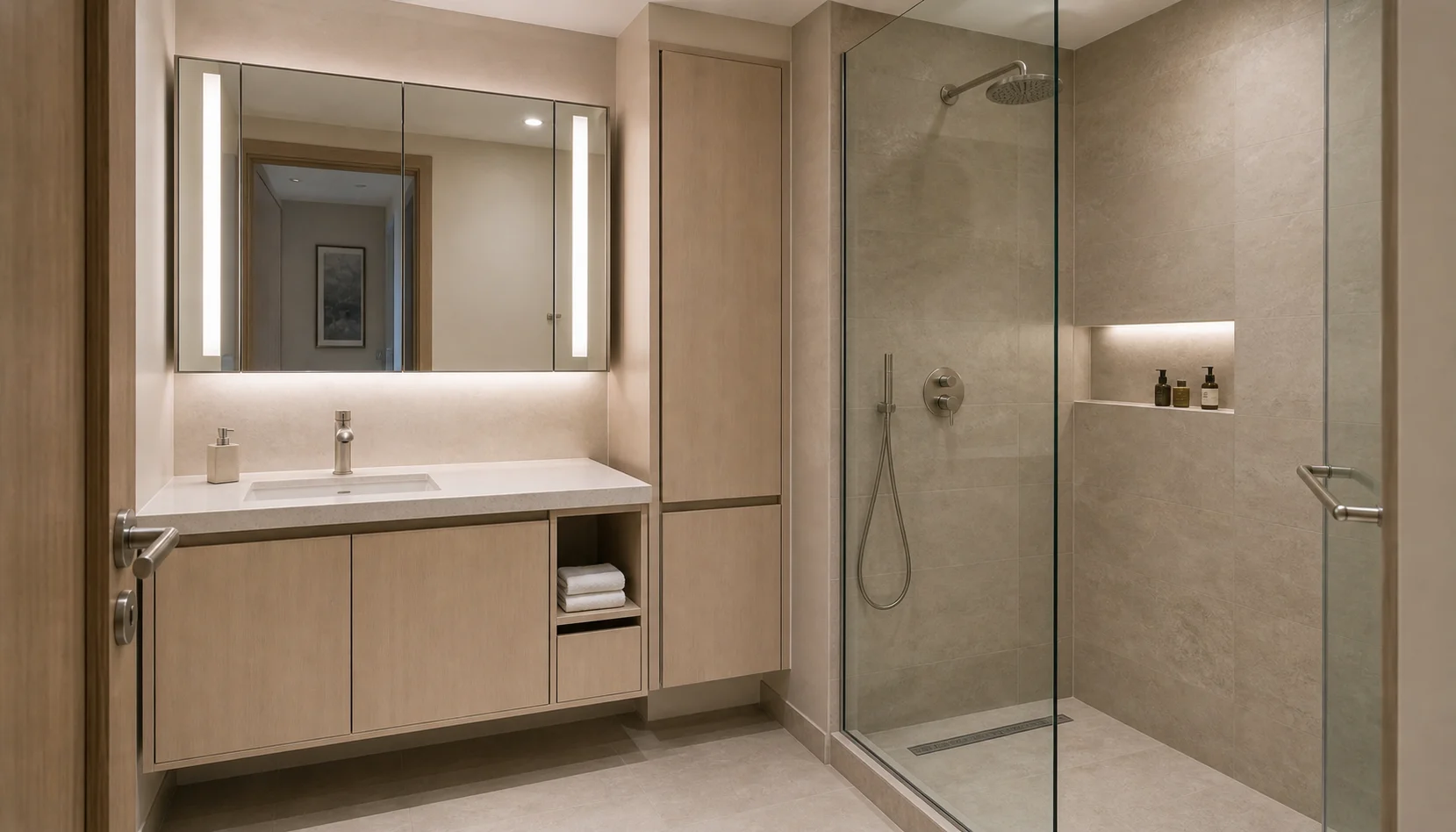 Saudi Arabia apartment bathroom vanity with separate shower wet area