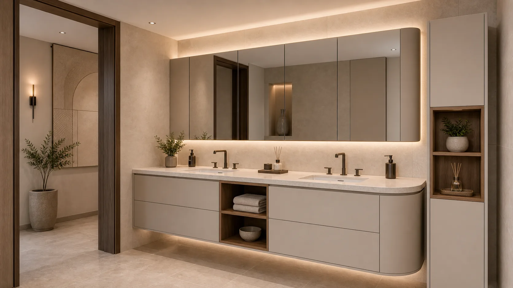 Dubai villa curved bathroom vanity with custom cabinet manufacturing