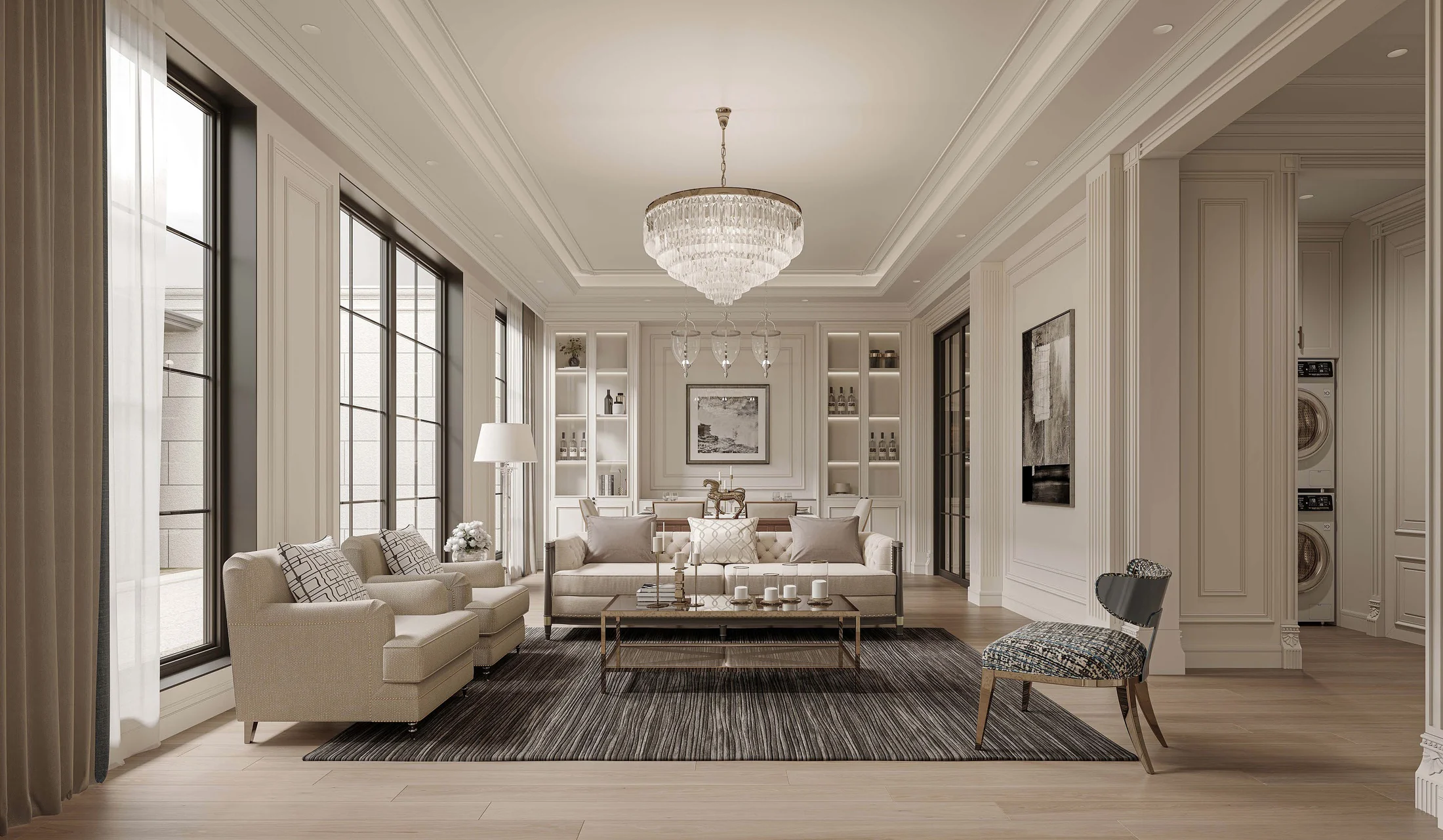 Warm American-style private residence living room second view