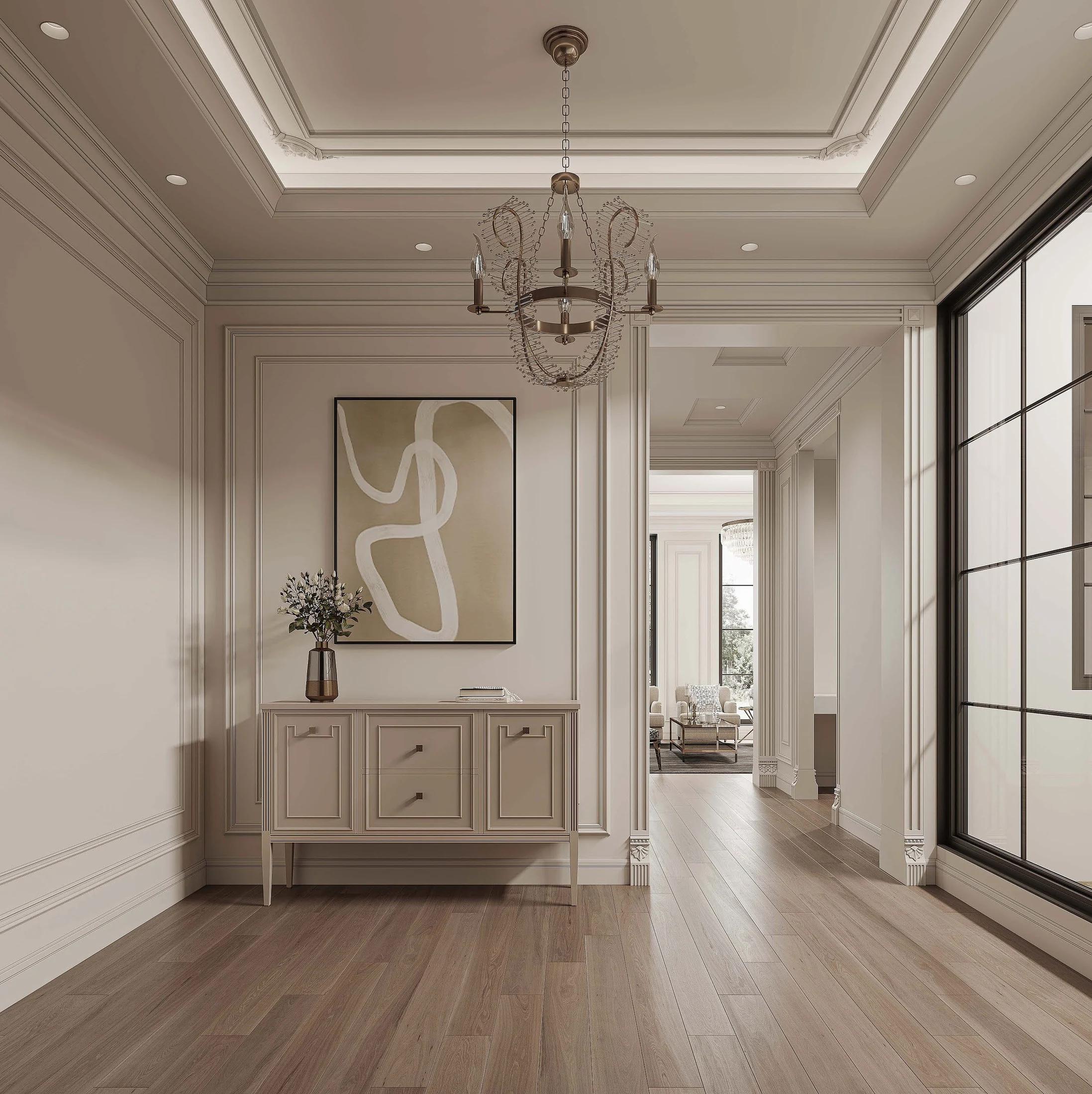 Central gallery corridor in a warm American-style residence