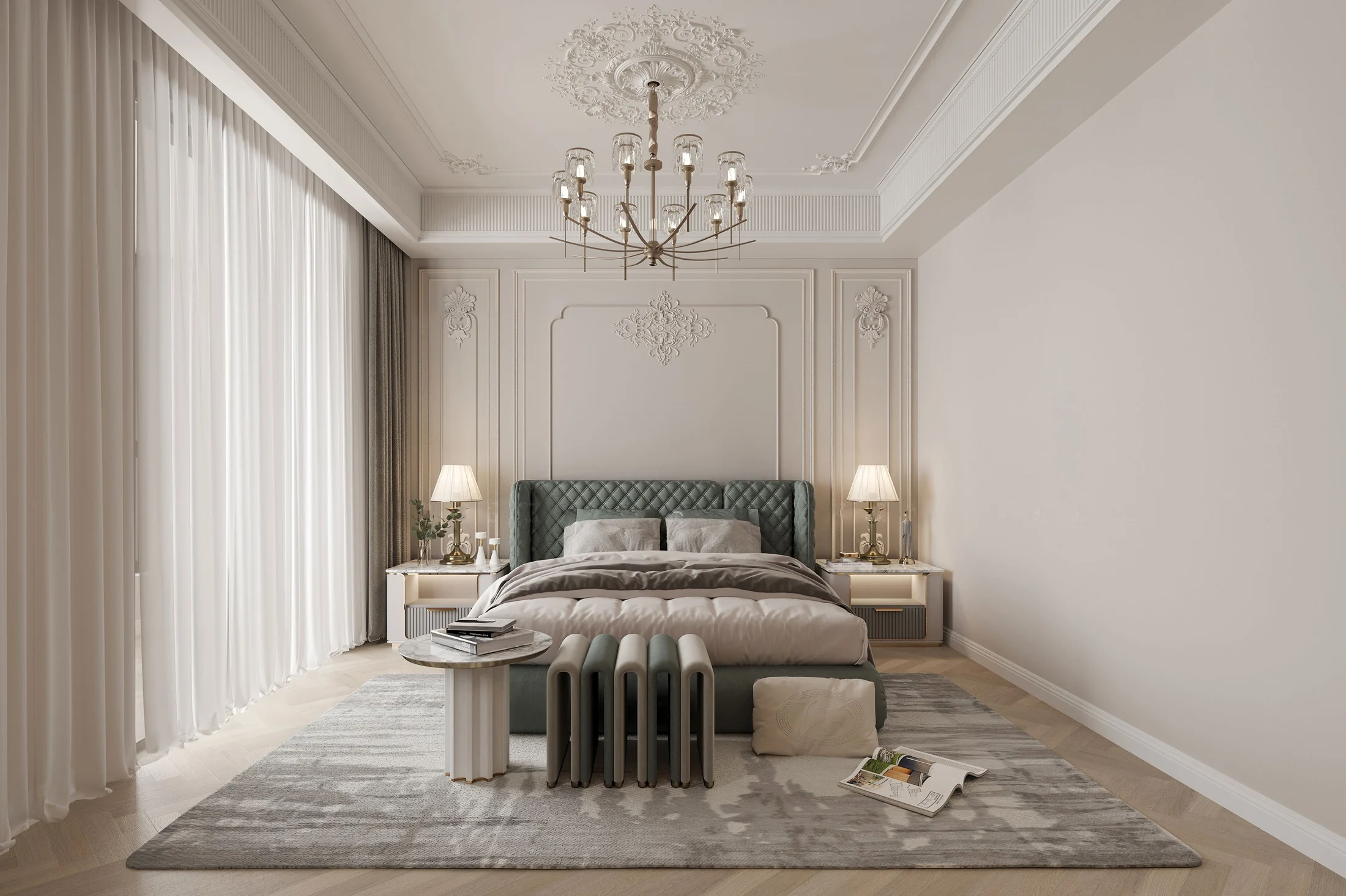 Warm neutral bedroom in an American-style residence