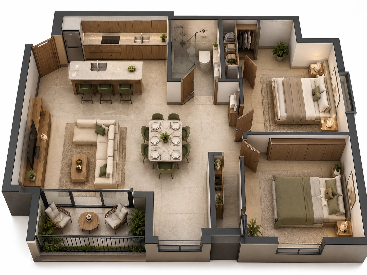 Whole-house 3D rendering used for layout and interior proposal coordination